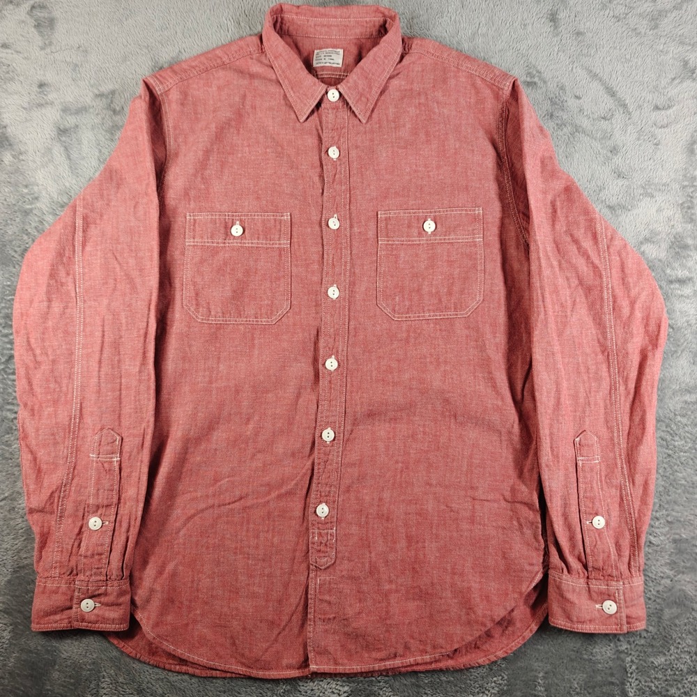 J.Crew Linen Cotton Chambray Throat Latch Selvedge Shirt Mens Med Faded Red